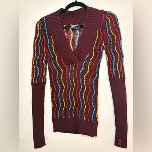 Volcom Striped V-Neck Women's Sweater Size Small